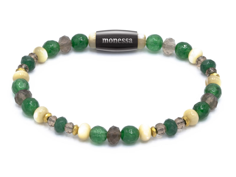 Jade grün, Rauchquarz, Perlmutt, Hämatit gold mix