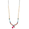 Collier Edelstahl, Jaspis mix mit Quaste und Anhänger Erdbeerquarz