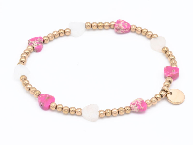 Edelstahl mit Herzen Aventurin, Türkis pink